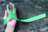 Hand holding a green ribbon